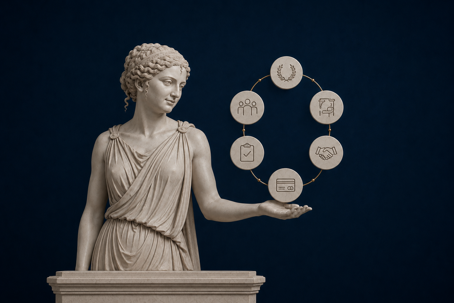 Statua classica che rappresenta l'armonia del sorriso e i valori dello Studio Palermi